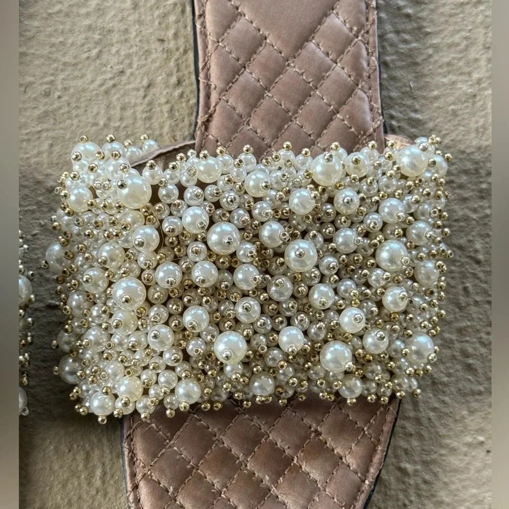 Sam Edelman Elijah Sandal Pearl Embellished Flat Pale Eggshell Slides Size 8 - Picture 6 of 11